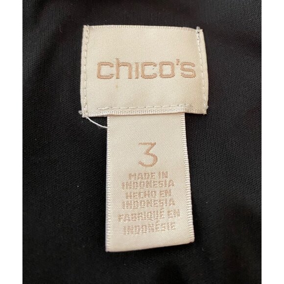 Chicos Metallic Long-Sleeve V-Neck Tunic Top Black/Gold XL Chicos 3 - Picture 3 of 10